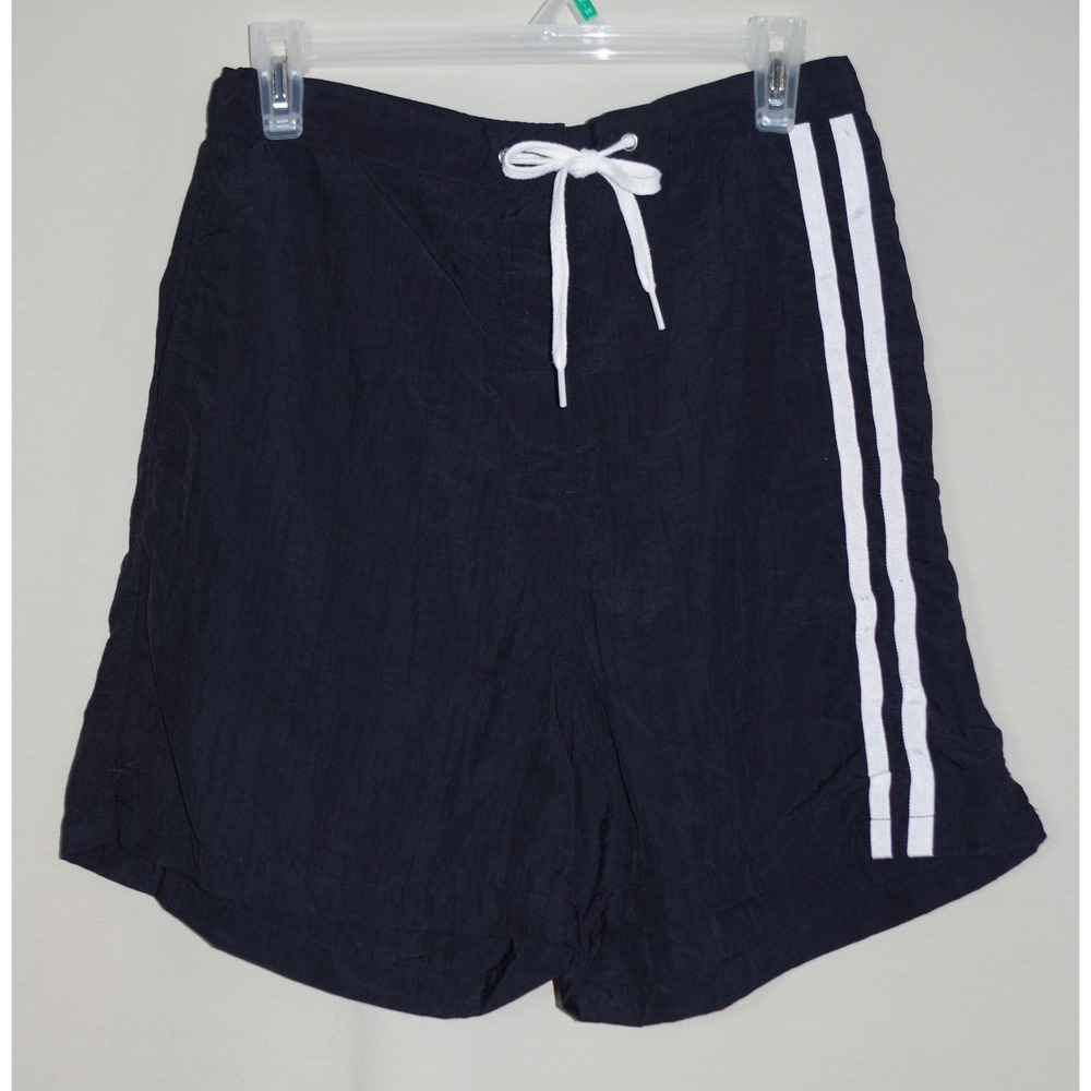 Mountain Lake Men's Medium Black Nylon Swim Trunks White Side Stripes